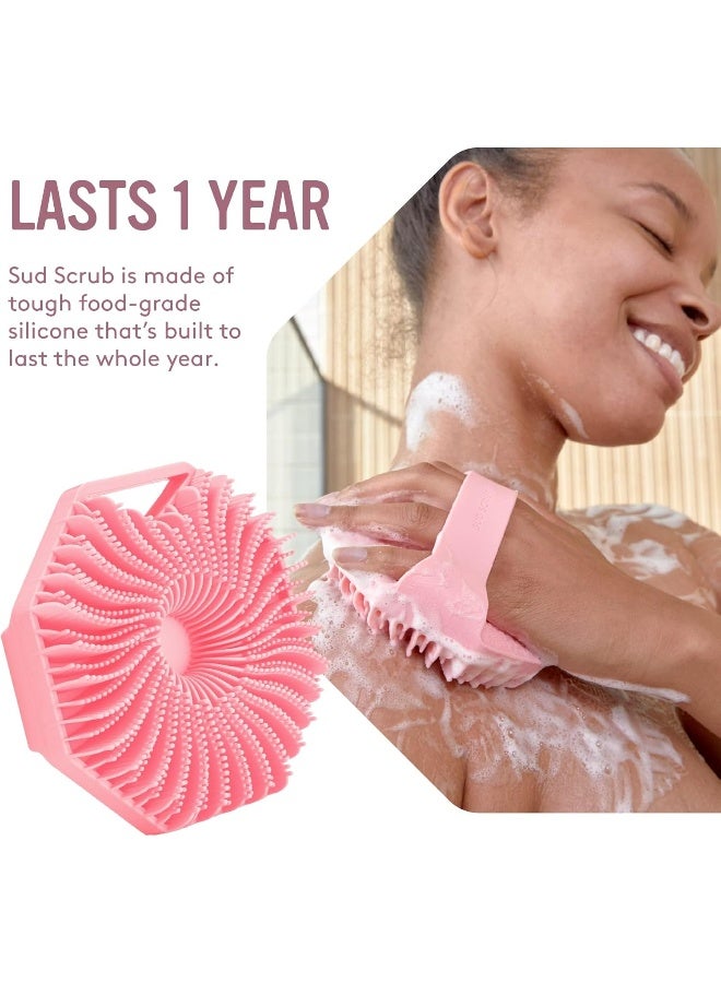 Sud Scrub Antimicrobial Silicone Body Scrubber, Exfoliating Body Scrubber For Sensitive Skin, Eco Friendly Shower Scrubber For Body, Silicone Body Brush For Showering, Lathers Well, Pink - Image 4